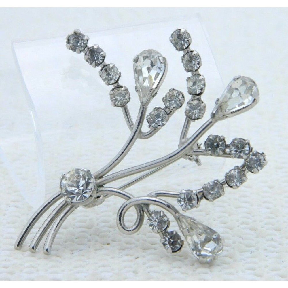 AUSTRIA Signed Silver Tone Clear Rhinestone Pin